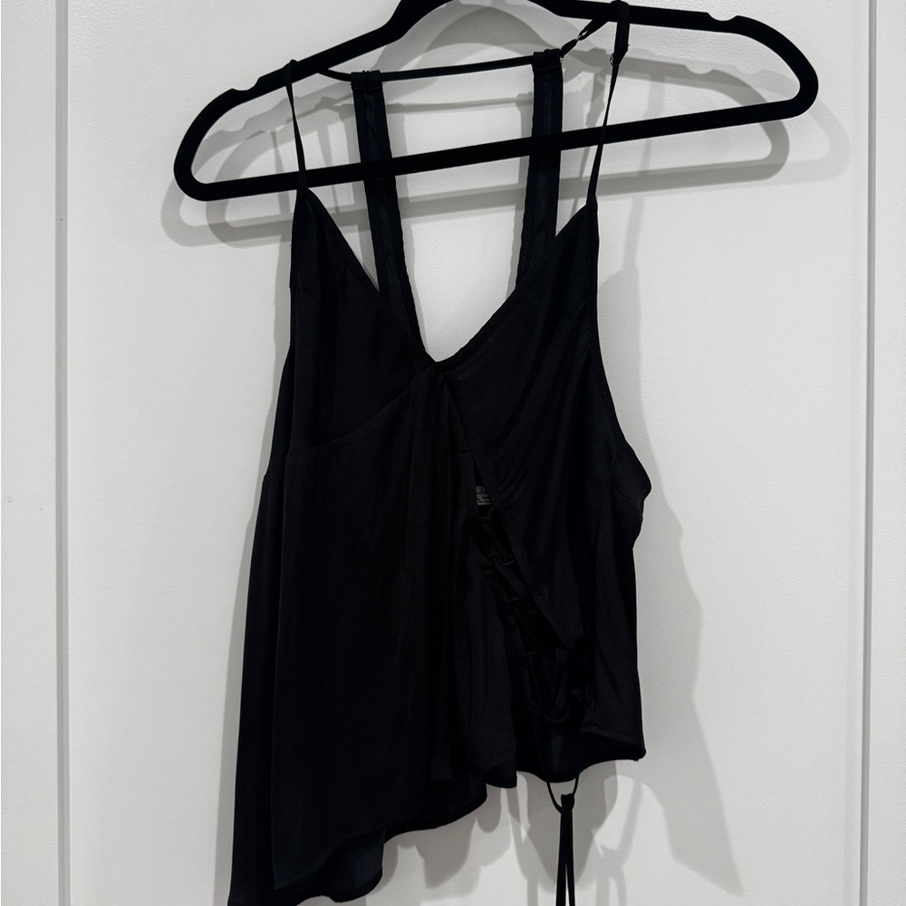 Intimately by Free People Black Satin Camisole with sexy braided cutout